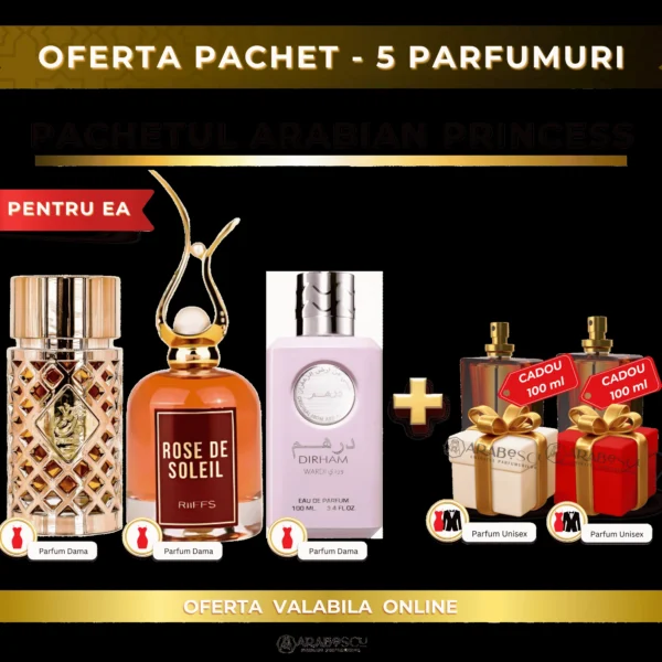 Jazzab Gold + Rose de Soleil + Dirham Wardi + 2x Parfumuri Cadou