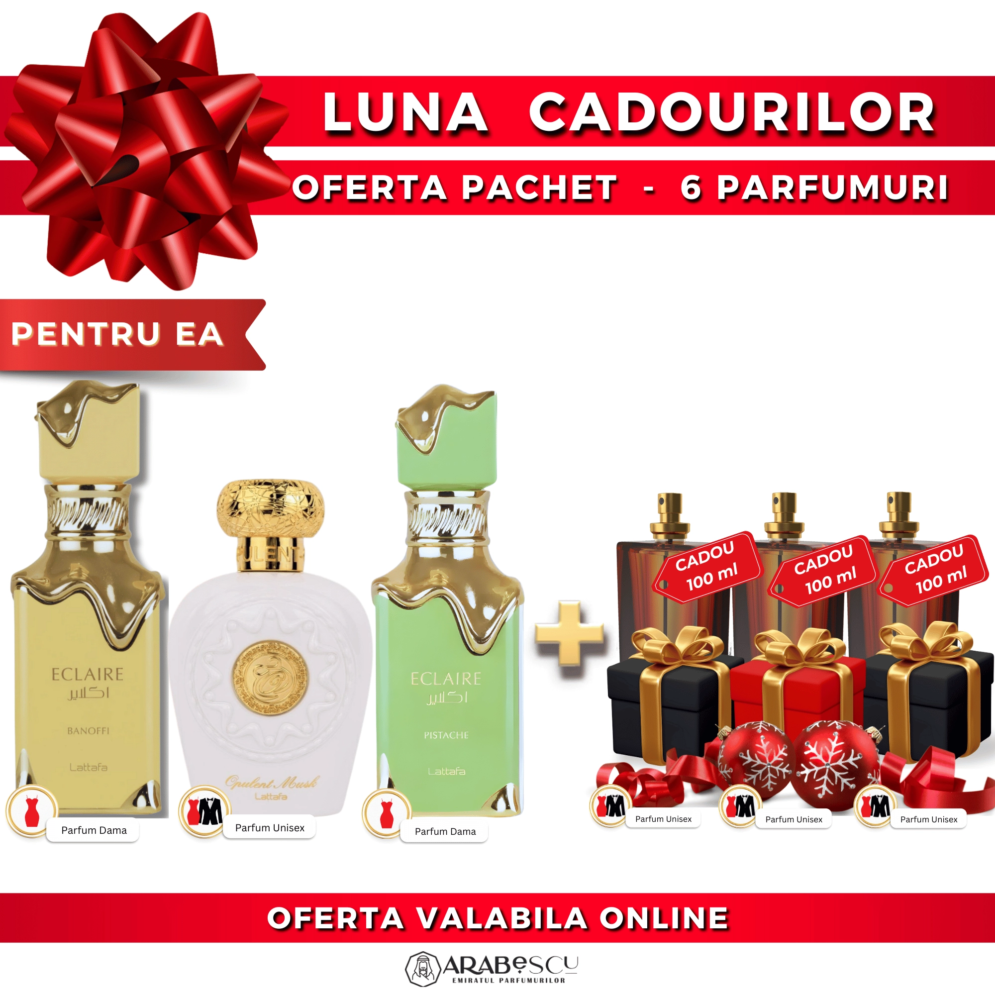 Opulent Musk + Eclaire Banoffi + Eclaire Pistache + 3x Parfumuri Cadou