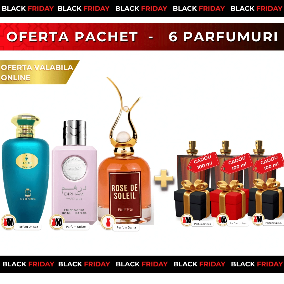 Rose Soleil + Suspiro Abra Pure + Dirham Wardi + 3x Parfumuri Cadou