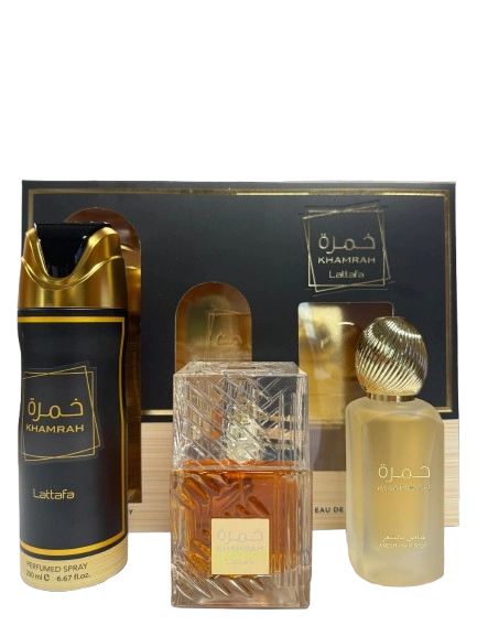 Set Lattafa KHAMRAH 100ml + Deodorant Spray 200 ml + Hair Mist 50 ml