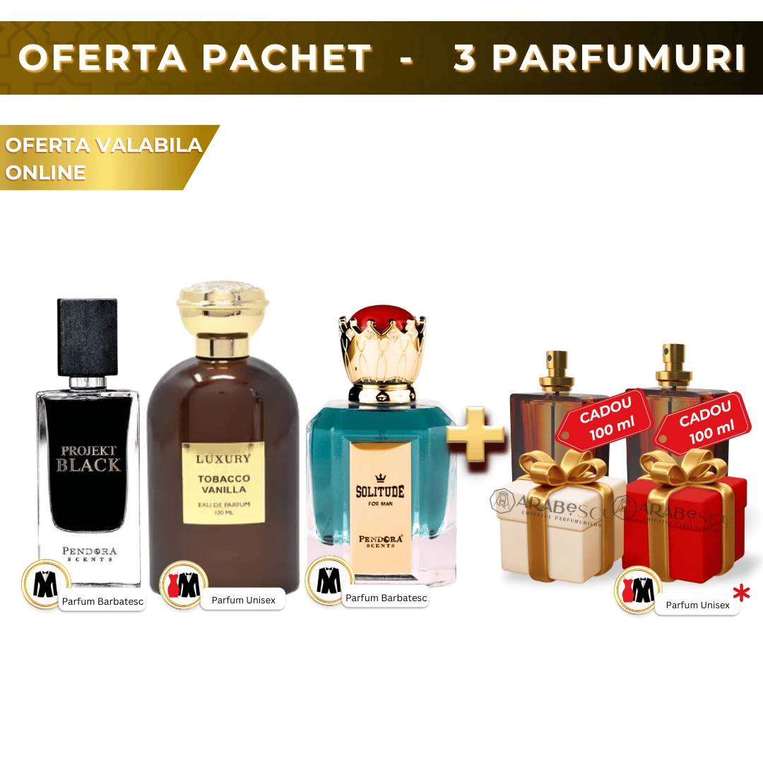 Solitude For Man + Vanilla Tobacco Luxury + Projekt Black + 2xParfumuri Cadou