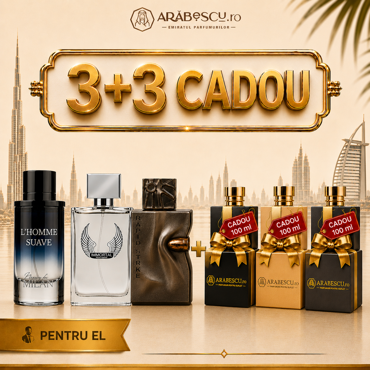 L'Homme Suave + Immortal + Rapid Strike + 3x Parfumuri Cadou